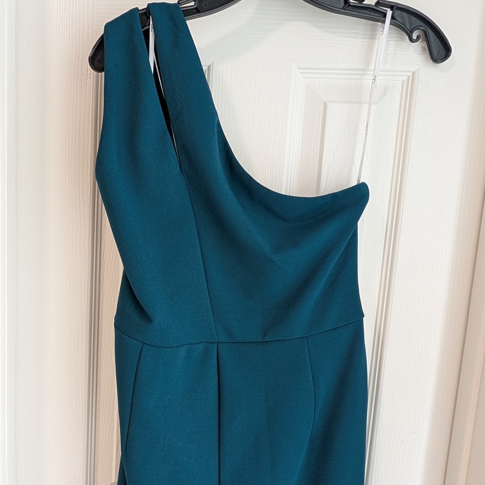 2/$10 Lulu's Hunter Green One Shoulder Midi Dress - Picture 2 of 5